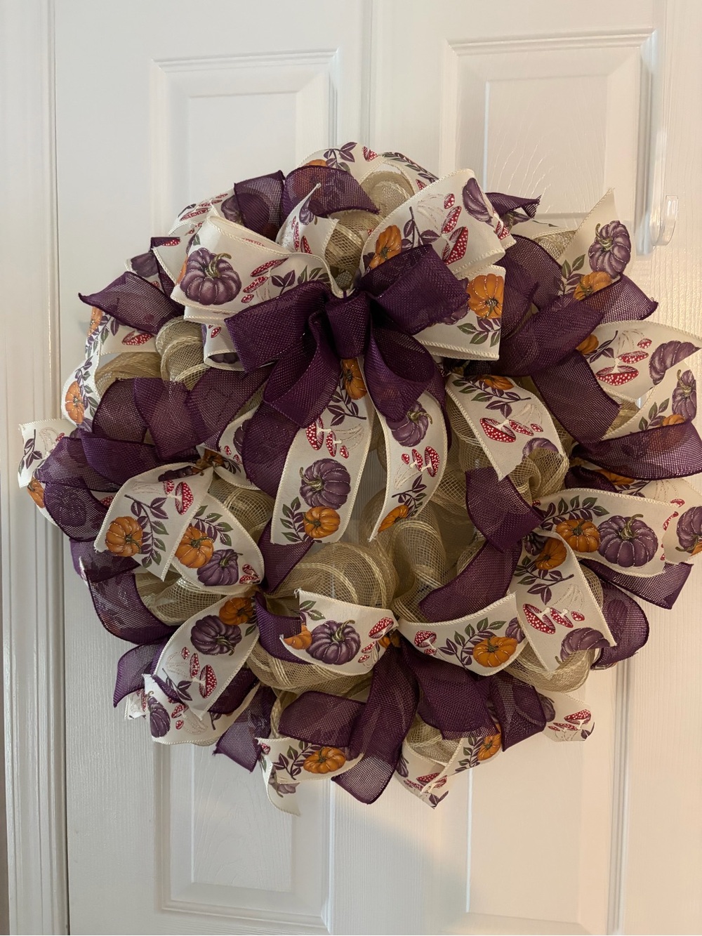 Autumn Harvest Purple & Cream Decorative Holiday Wreath - Picture 1 of 4